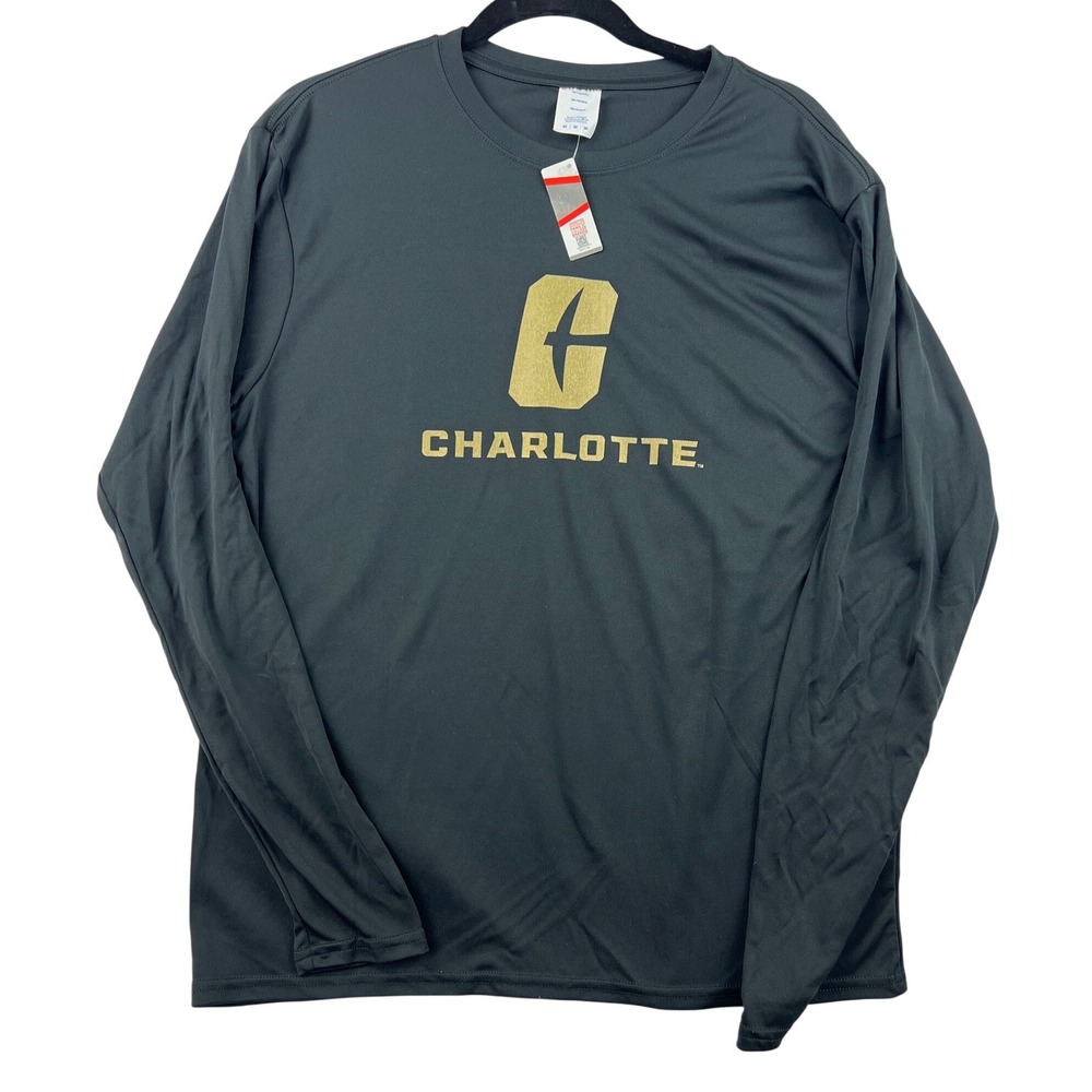 UNC Charlotte 49ers Mens Long Sleeve Performance Shirt Black Gold Size M NWT